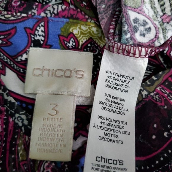 Chico's Top Size XL Petite Paisley Ruffle Stretch Long Sleeve Casual Multi - Picture 5 of 6